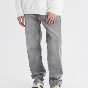 Basic Yellow Mud Dyed Denim Pants for Women - Vintage High Street Style with Slight Stretch, American Casual Fashion