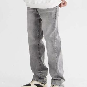 Basic Yellow Mud Dyed Denim Pants for Women - Vintage High Street Style with Slight Stretch, American Casual Fashion