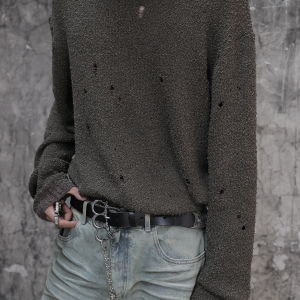 Battle-Damaged Sweater - Naturally Distressed Textured Fleece, Short and Wide, Edgy Vintage Style