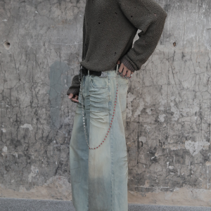 Battle-Damaged Sweater - Naturally Distressed Textured Fleece, Short and Wide, Edgy Vintage Style