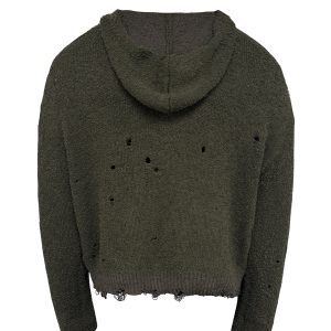 Battle-Damaged Sweater - Naturally Distressed Textured Fleece, Short and Wide, Edgy Vintage Style