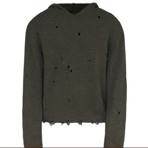 Battle-Damaged Sweater - Naturally Distressed Textured Fleece, Short and Wide, Edgy Vintage Style