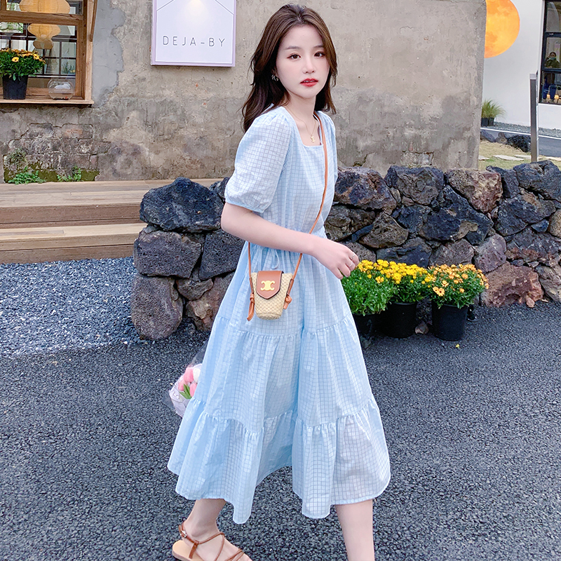 Beautiful Blue Chiffon Dress for Women - Summer 2025 Long French Vacation Style, Youthful & Trendy Fashion for 90s Inspired Looks