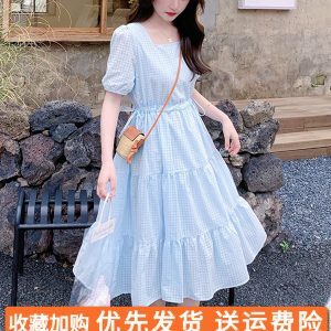 Beautiful Blue Chiffon Dress for Women - Summer 2025 Long French Vacation Style, Youthful & Trendy Fashion for 90s Inspired Looks