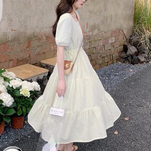 Beautiful Blue Chiffon Dress for Women - Summer 2025 Long French Vacation Style, Youthful & Trendy Fashion for 90s Inspired Looks