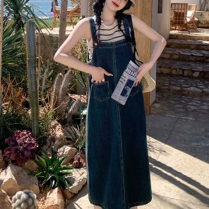 Beautiful Denim Suspender Dress for Women - Summer Thin Long Workwear Vest Dress, Stylish and Age-Reducing, Perfect for 90s Y2K Fashion