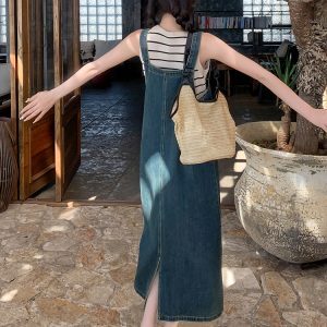 Beautiful Denim Suspender Dress for Women - Summer Thin Long Workwear Vest Dress, Stylish and Age-Reducing, Perfect for 90s Y2K Fashion