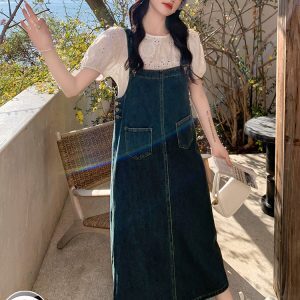 Beautiful Denim Suspender Dress for Women - Summer Thin Long Workwear Vest Dress, Stylish and Age-Reducing, Perfect for 90s Y2K Fashion