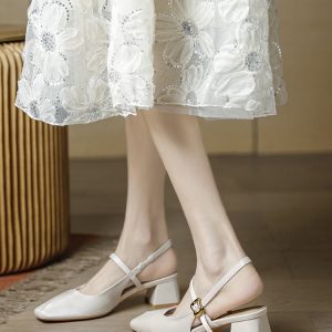 Beige Chunky-Heeled Women's Sandals - Summer Fairy-Tale Style, French Backless Design, Versatile for Dresses and Skirts