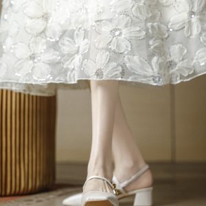 Beige Chunky-Heeled Women's Sandals - Summer Fairy-Tale Style, French Backless Design, Versatile for Dresses and Skirts