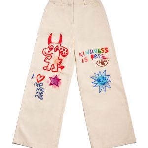 Beige Graffiti Print Floor-Length Straight High-Waisted Jeans - Artist Original, Urban Style, Trendy Streetwear Fashion