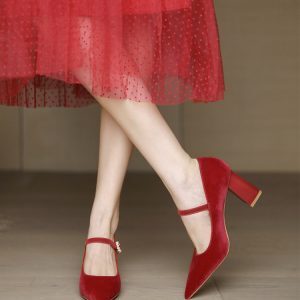 Beige Mary Jane Chunky Heel Shoes for Women - French Style Bridesmaid and Wedding Footwear for Daily Wear 2025