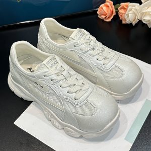 Beige Women's Breathable Mesh Training Shoes - Thick-Soled Casual Sports Sneakers for Summer 2025