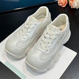 Beige Women's Breathable Mesh Training Shoes - Thick-Soled Casual Sports Sneakers for Summer 2025