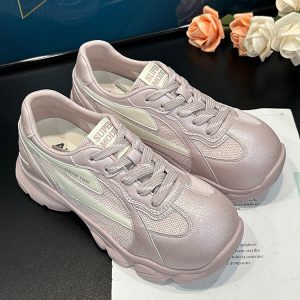 Beige Women's Breathable Mesh Training Shoes - Thick-Soled Casual Sports Sneakers for Summer 2025