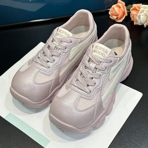 Beige Women's Breathable Mesh Training Shoes - Thick-Soled Casual Sports Sneakers for Summer 2025