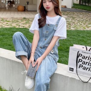 Bellflower Denim Overalls for Women - Loose Fit, Summer Style, Youthful Fashion, Petite Friendly, Trendy and Comfortable Outfit