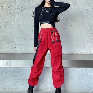 Black and Red Girl Group Performance Outfit - Spade A Dance Costume Set with Jazz Dance Top and Stylish Work Pants