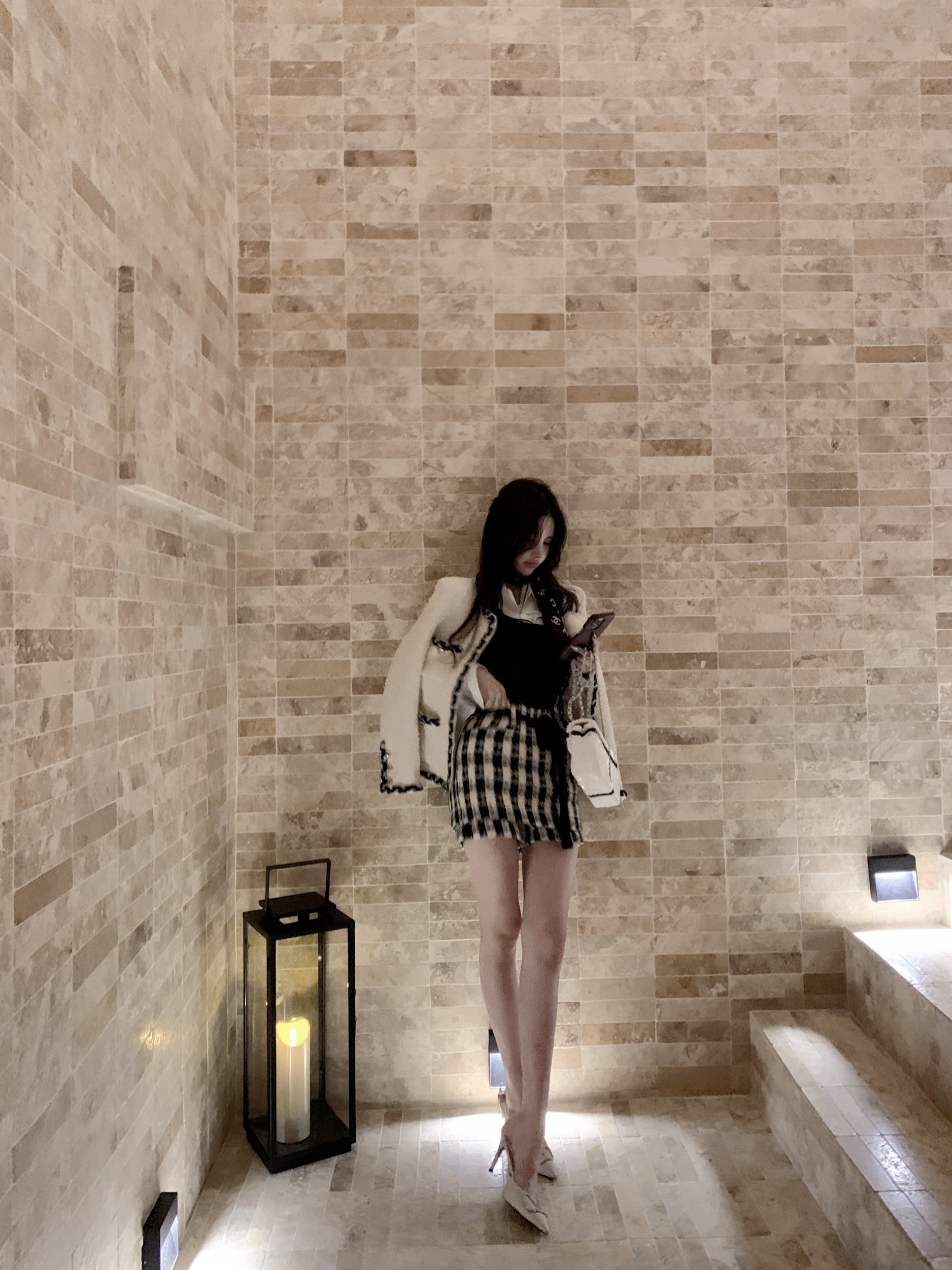 Black and White Coarse Tweed Luxury Coat with Silver Thread - Autumn Winter Chanel Style for Young Women