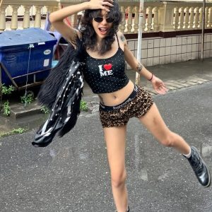 Black and White Polka Dot Letter Love Heart Printed Camisole - Women's Summer Street Fashion Versatile Short Top