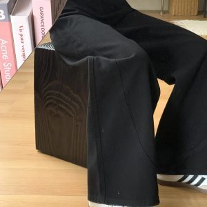 Black Curved Blade Wide-Leg Jeans for Women, Vintage High-Waisted Loose-Fitting Summer Pants, Versatile Straight-Leg Design
