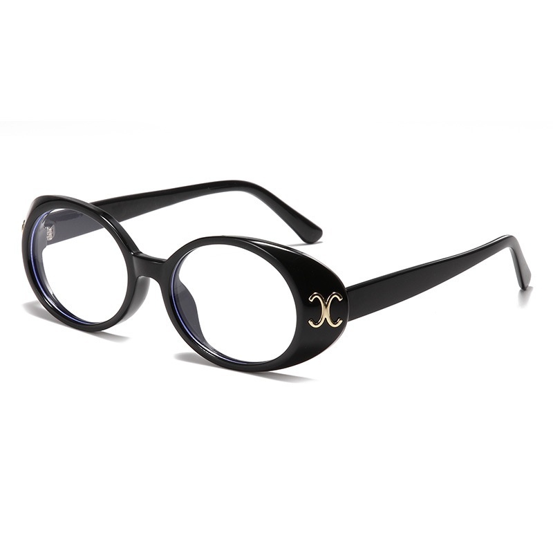 Black Frame Thick Border Oval Glasses for Round Faces, Anti-Blue Light, Slimming Design, European American Style, Myopia Friendly