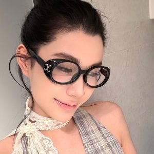 Black Frame Thick Border Oval Glasses for Round Faces, Anti-Blue Light, Slimming Design, European American Style, Myopia Friendly