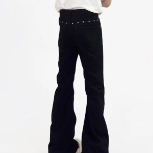 Black High-Waisted Denim Flared Pants for Men - Slim Fit, American Style, Street Vibe, Niche Design