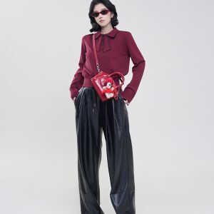 Black High-Waisted Wide-Leg Straight Leather Pants for Women - Winter Korean Style Loose Versatile Floor-Length Trousers