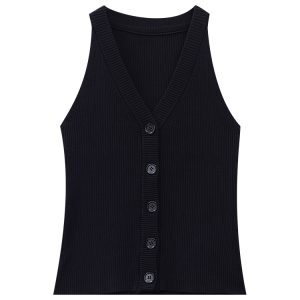 Black Knitted Camisole for Women - Summer Slim Fit Sexy Short Top for Outerwear, Y2K Style Fashion Essential