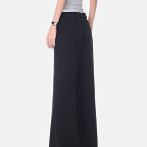 Black Lace Spliced Wide-Leg Casual Pants for Women - Flared Slimming Sweatpants for Spring/Summer Fashion
