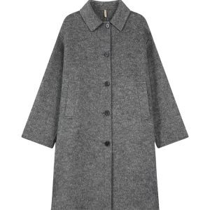 Black Lapel Long Sleeve Wool Coat for Women - Korean Style Loose Mid-Length Jacket for Autumn & Winter Fashion