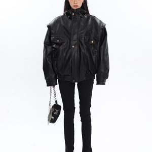Black Leather Motorcycle Jacket for Women - High-End Spring Design, Niche Style, Trendy Biker Coat