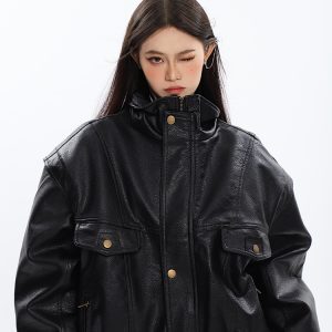 Black Leather Motorcycle Jacket for Women - High-End Spring Design, Niche Style, Trendy Biker Coat