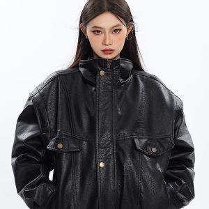 Black Leather Motorcycle Jacket for Women - High-End Spring Design, Niche Style, Trendy Biker Coat