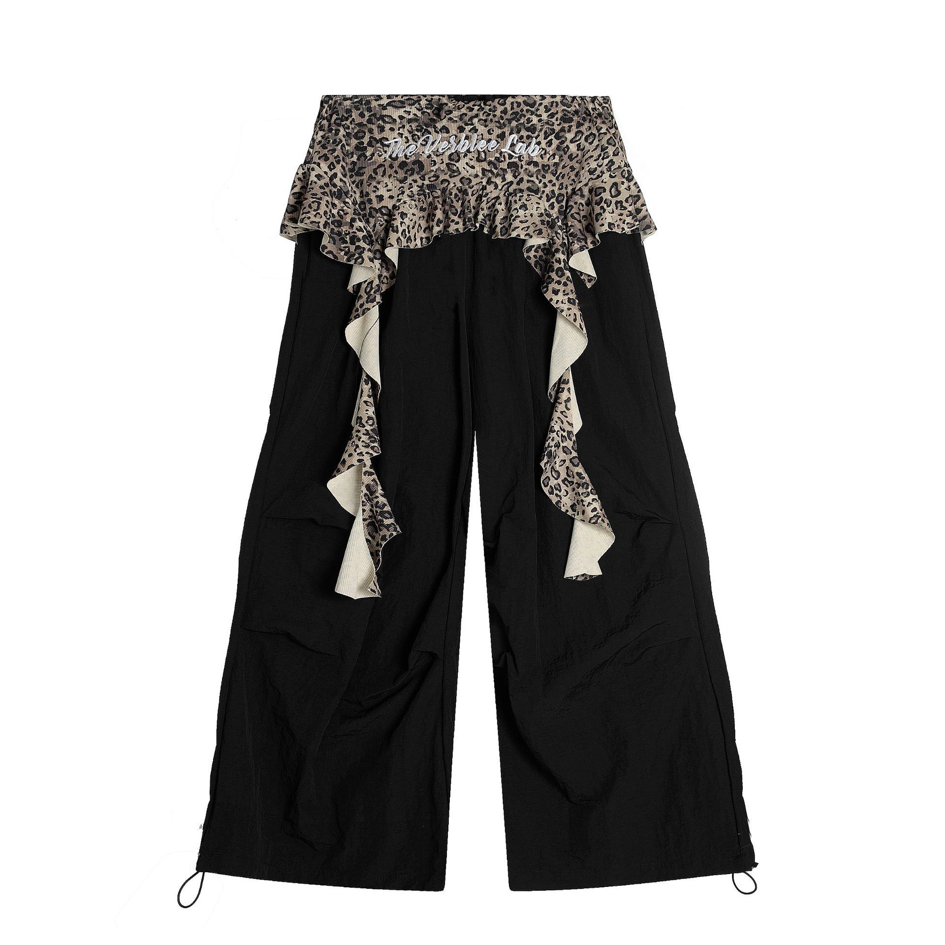 Black Leopard Print Spliced Pantaloon Work Pants for Women - Summer Lightweight Jazz Dance Quick-Dry Sports Trousers