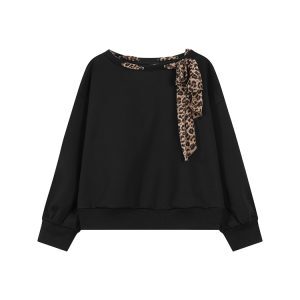 Black Off-Shoulder Sweatshirt for Women - Korean Style Autumn Fashion, Diagonal Shoulder Design, Versatile Loose-Fitting Long Sleeve Top