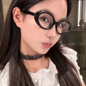 Black Oval Thick Border Anti-Blue Light Glasses for Round Faces - Makeup-Free Prescription Glasses for Women