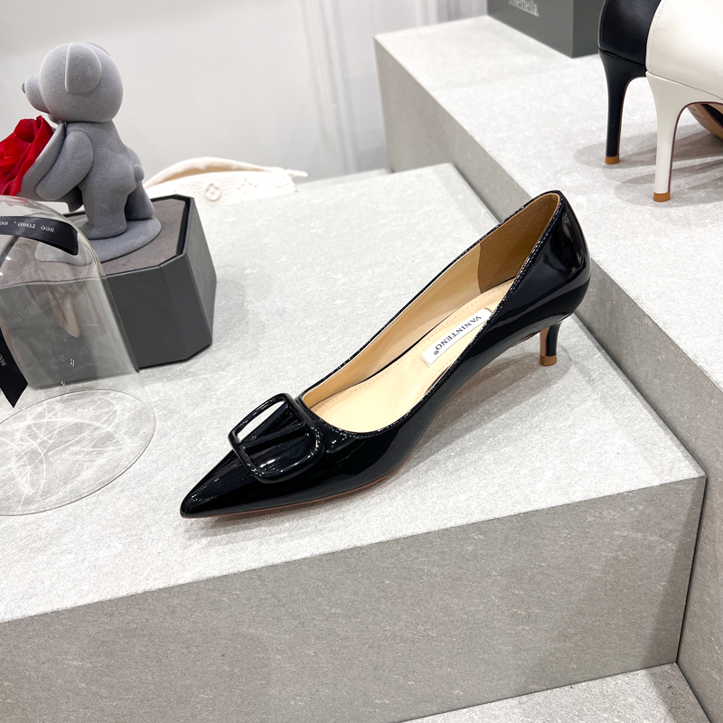 Black Patent Leather V Buckle Pointed Toe High Heel Stiletto Shoes for Women - Sexy Party Footwear, Non-Fatigue Design
