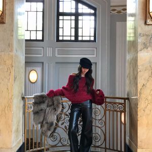 Black PU Leather Straight-Leg Pants for Women - Slimming Casual Style for Autumn Winter, Versatile High-End Look