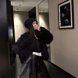 Black PU Leather Straight-Leg Pants for Women - Slimming Casual Style for Autumn Winter, Versatile High-End Look