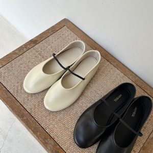Black Soft-Sole Cowhide Ballet Mary Jane Shoes for Women - Spring Summer 2025 Flat Sheepskin Style, Comfortable Grandma Shoes