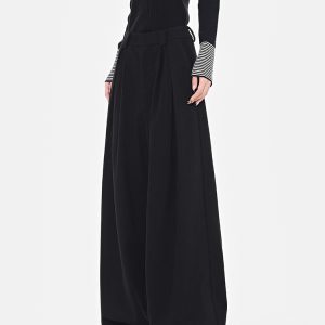 Black Thickened Woolen Wide-Leg Suit Pants for Women, Loose Slimming Fit, New Winter Style, Floor-Length, Trendy Fashion Essential
