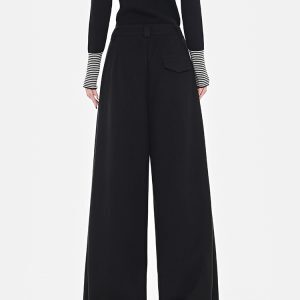 Black Thickened Woolen Wide-Leg Suit Pants for Women, Loose Slimming Fit, New Winter Style, Floor-Length, Trendy Fashion Essential