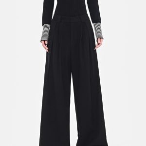 Black Thickened Woolen Wide-Leg Suit Pants for Women, Loose Slimming Fit, New Winter Style, Floor-Length, Trendy Fashion Essential