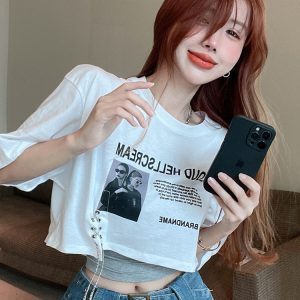 Black Two-Piece Short T-Shirt Set for Women, Sexy Jazz Top for K-Pop Dance Performance, Trendy Festival Outfit