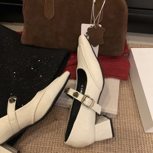 Black Vintage Mary Jane High Heels with Studded Chunky Heel - Elegant Women's Shoes for Spring & Autumn 2025, French Style