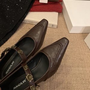 Black Vintage Mary Jane High Heels with Studded Chunky Heel - Elegant Women's Shoes for Spring & Autumn 2025, French Style