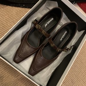 Black Vintage Mary Jane High Heels with Studded Chunky Heel - Elegant Women's Shoes for Spring & Autumn 2025, French Style