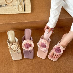 Blooming Roses Square-Toe Flower Sandals for Women - New Summer 2025 High Heels, Floral Design, Trendy Fashion Footwear